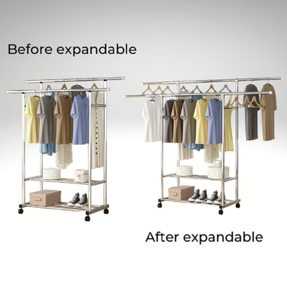 Ekkio Clothes Rack Stainless Steel Two Rail - Cosy Abode