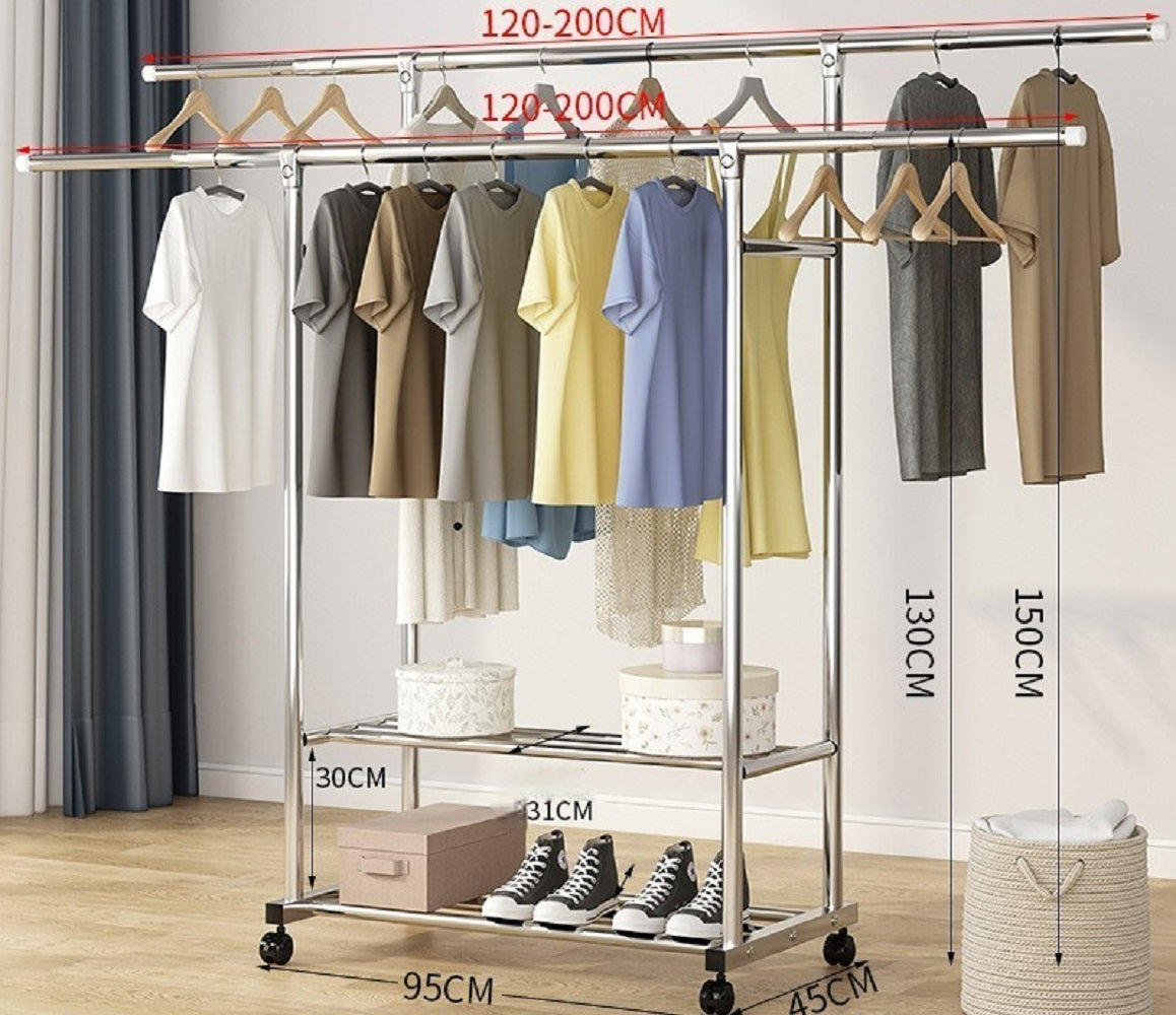 Ekkio Clothes Rack Stainless Steel Two Rail - Cosy Abode