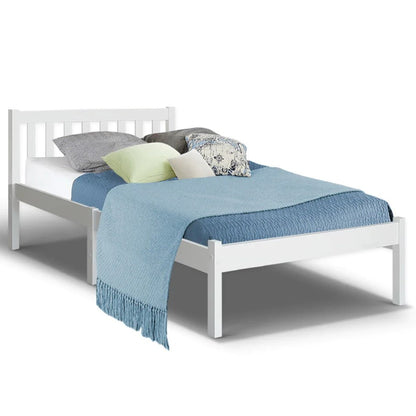 EKKIO Single Wooden Bed Frame (White) - Cosy Abode