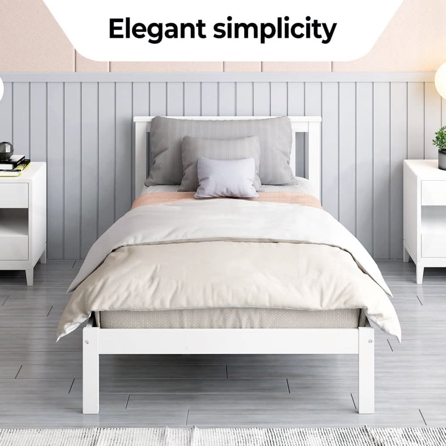 EKKIO Single Wooden Bed Frame (White) - Cosy Abode