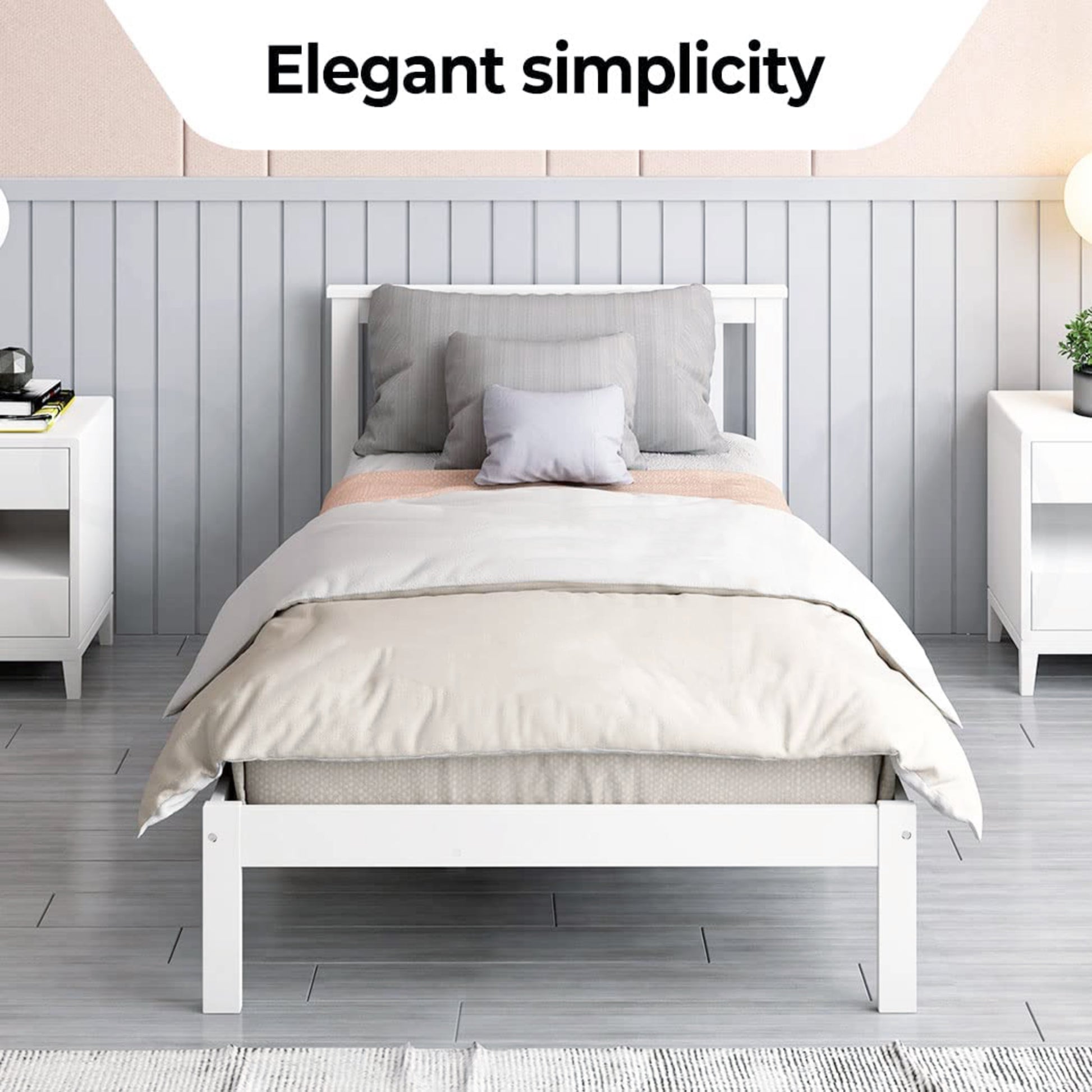 EKKIO Single Wooden Bed Frame (White) - Cosy Abode