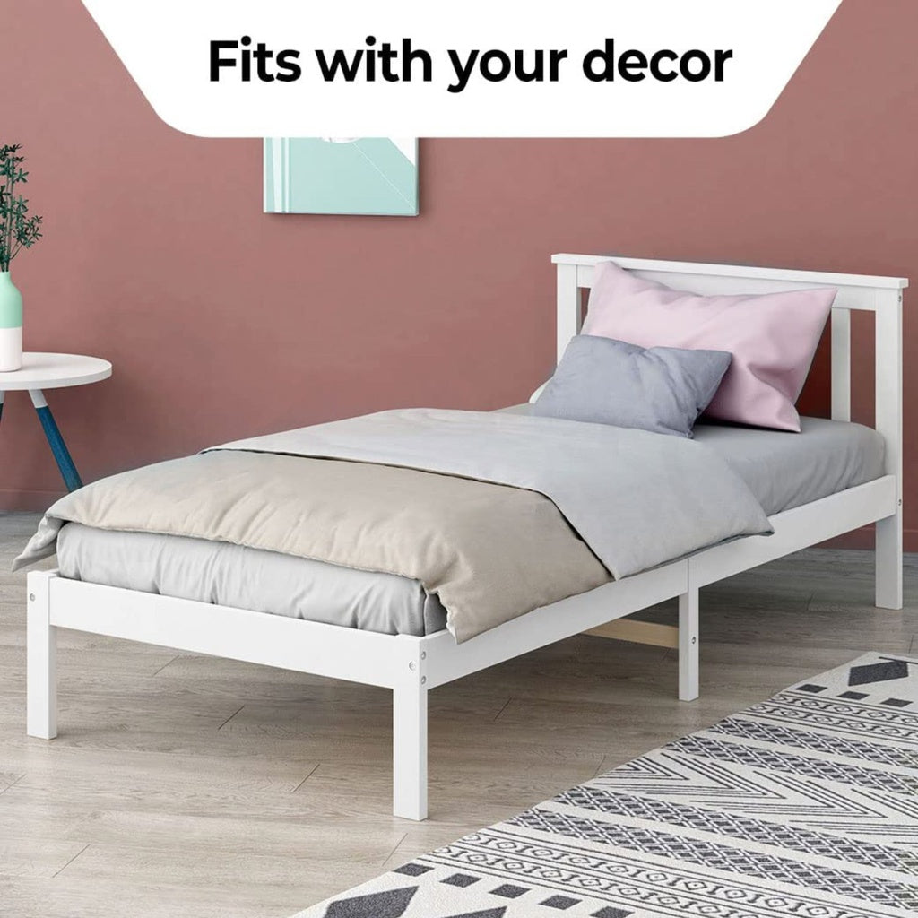 EKKIO Single Wooden Bed Frame (White) - Cosy Abode