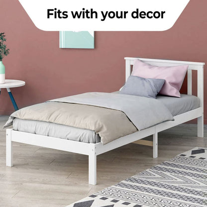 EKKIO Single Wooden Bed Frame (White) - Cosy Abode