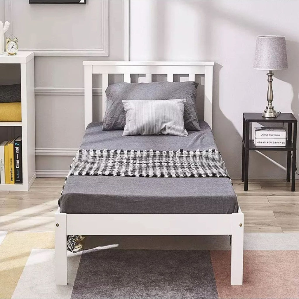 EKKIO Single Wooden Bed Frame (White) - Cosy Abode