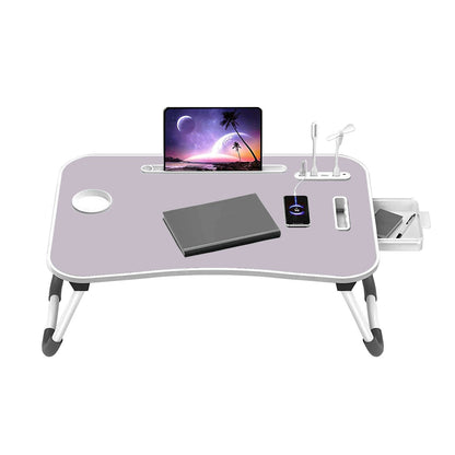 Ekkio Portable Laptop Bed Desk Foldable Legs with USB Charge Port Home Office Light Pink - Cosy Abode