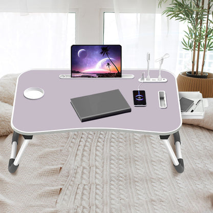Ekkio Portable Laptop Bed Desk Foldable Legs with USB Charge Port Home Office Light Pink - Cosy Abode