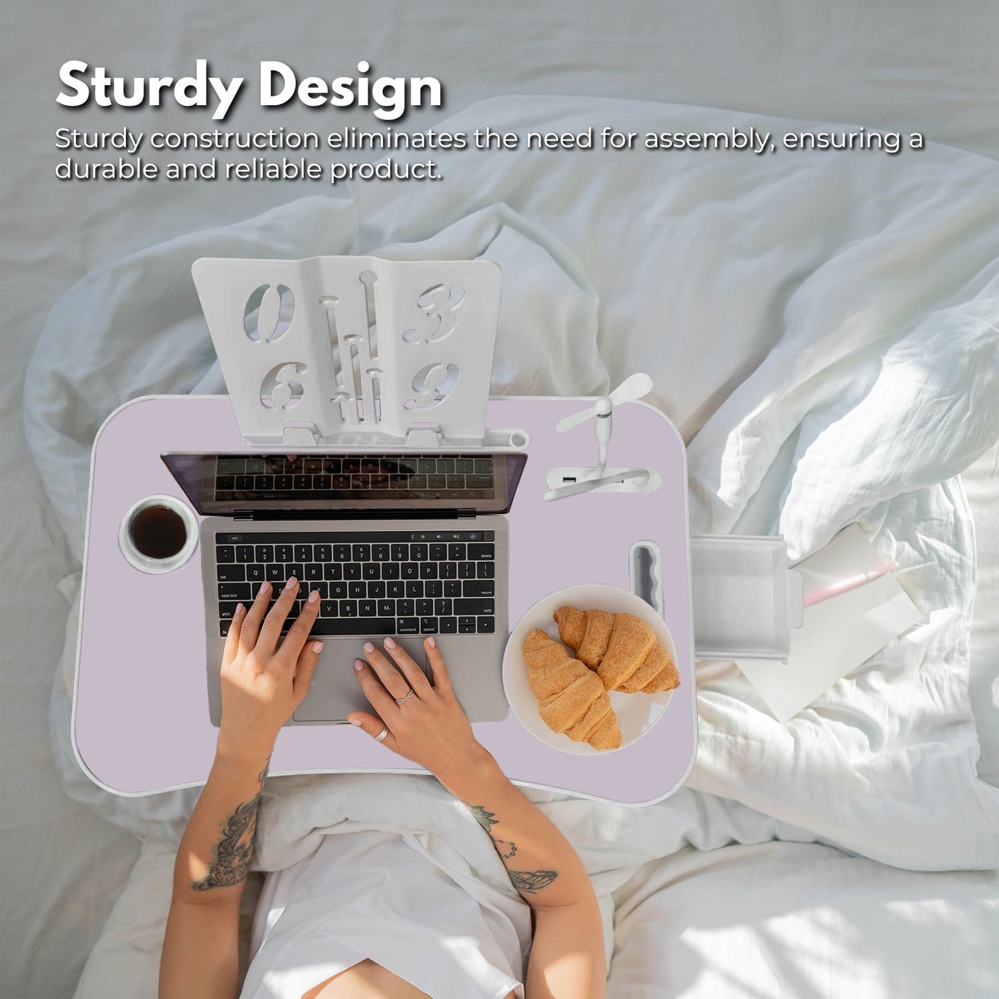 Ekkio Portable Laptop Bed Desk Foldable Legs with USB Charge Port Home Office Light Pink - Cosy Abode