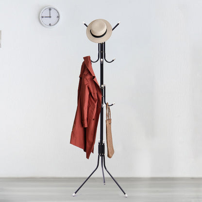 EKKIO 12 Hook Metal Coat Rack Stand with 3-Tier Hat Hanger (Black) - Cosy Abode