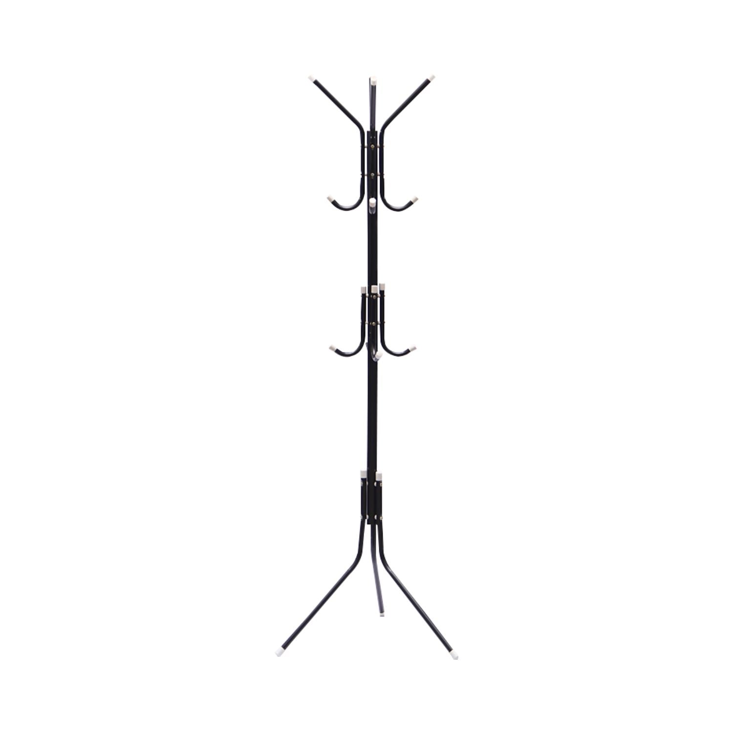 EKKIO 12 Hook Metal Coat Rack Stand with 3-Tier Hat Hanger (Black) - Cosy Abode