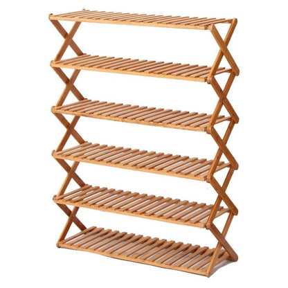 Ekkio Eco-Friendly & Non-Toxic Sturdy 6 Tier Foldable Bamboo Shoe Rack Brown - Cosy Abode