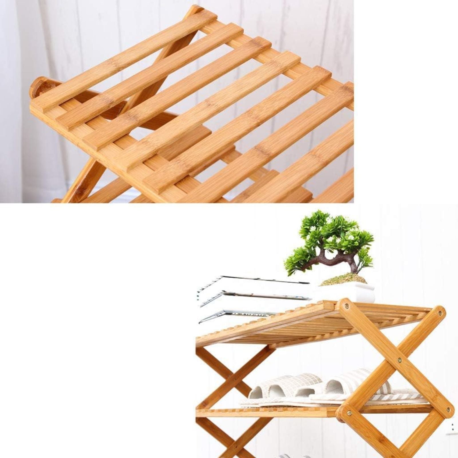Ekkio Eco-Friendly & Non-Toxic Sturdy 6 Tier Foldable Bamboo Shoe Rack Brown - Cosy Abode