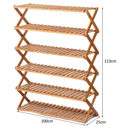 Ekkio Eco-Friendly & Non-Toxic Sturdy 6 Tier Foldable Bamboo Shoe Rack Brown - Cosy Abode