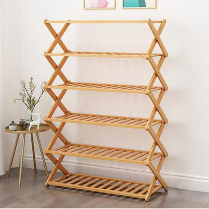 Ekkio Eco-Friendly & Non-Toxic Sturdy 6 Tier Foldable Bamboo Shoe Rack Brown - Cosy Abode