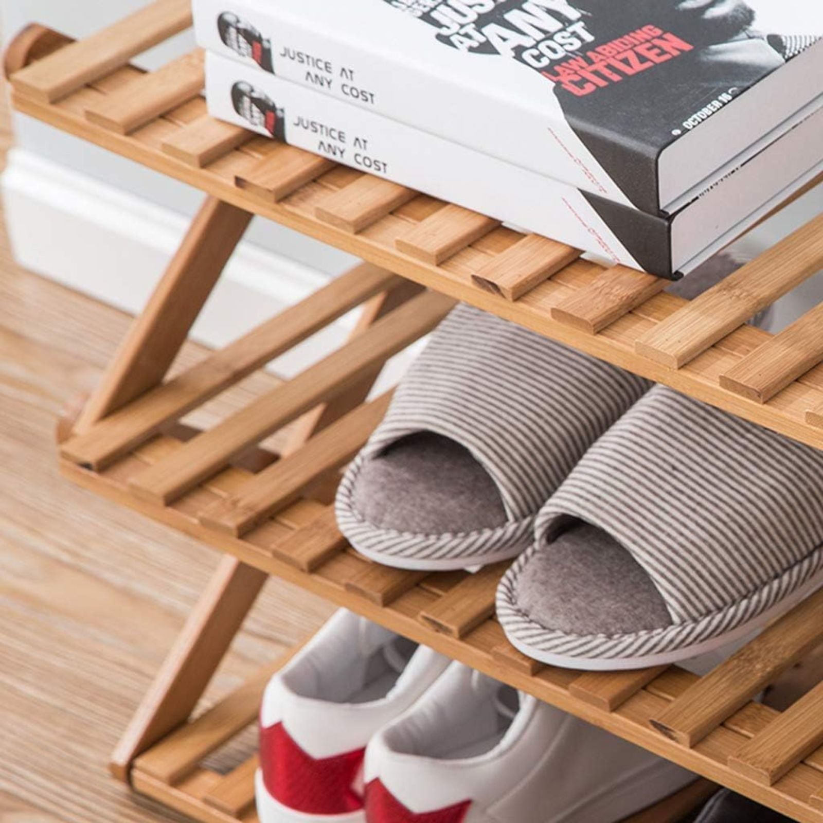 Ekkio Eco-Friendly & Non-Toxic Sturdy 6 Tier Foldable Bamboo Shoe Rack Brown - Cosy Abode