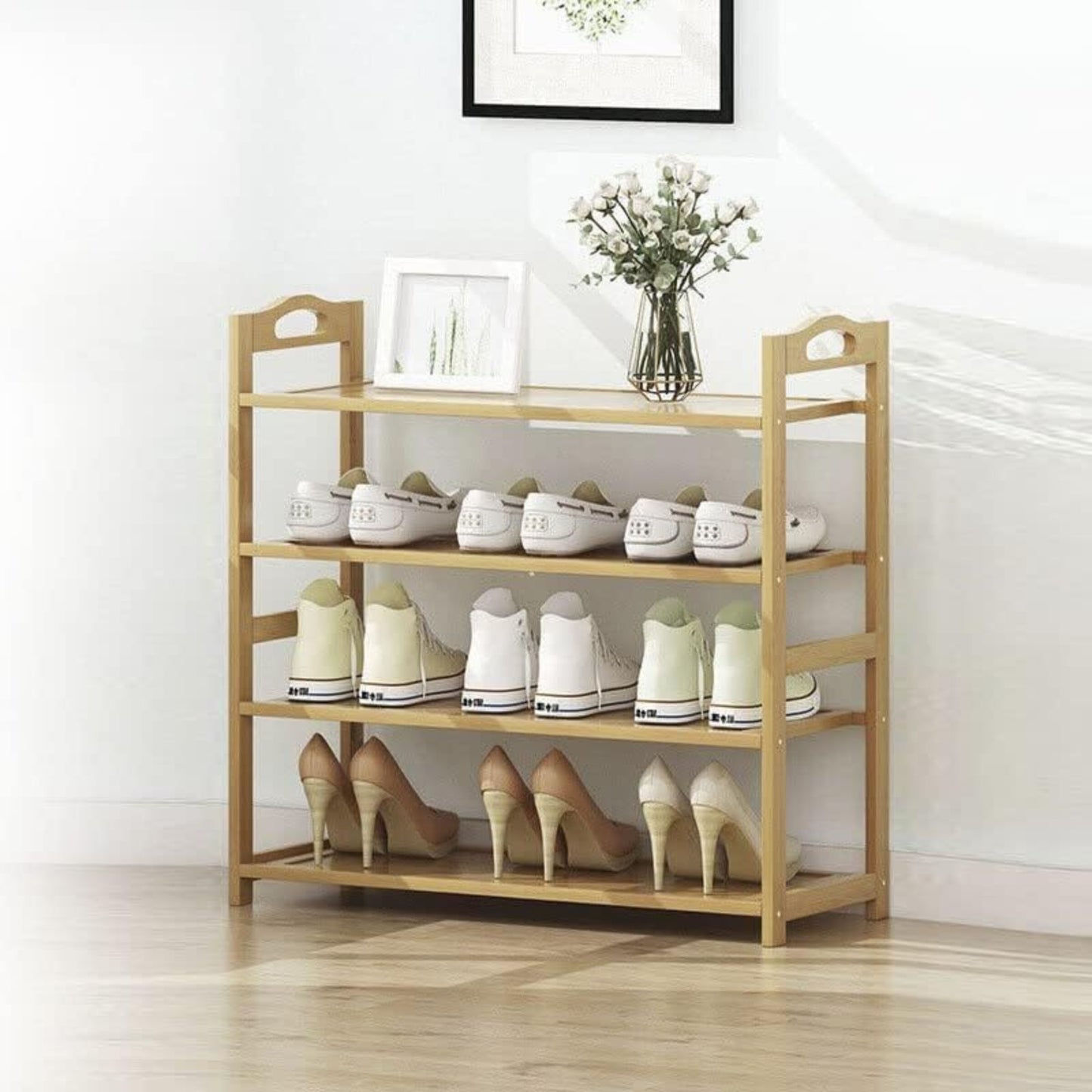 EKKIO 4 Tier Bamboo Shoe Rack Storage Organizer Stand Shelves - Cosy Abode