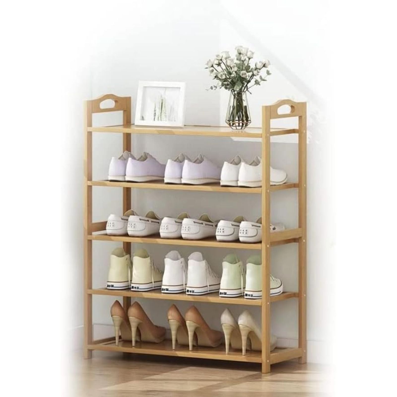 EKKIO 5 Tier Bamboo Shoe Rack Storage Organizer Stand Shelves - Cosy Abode
