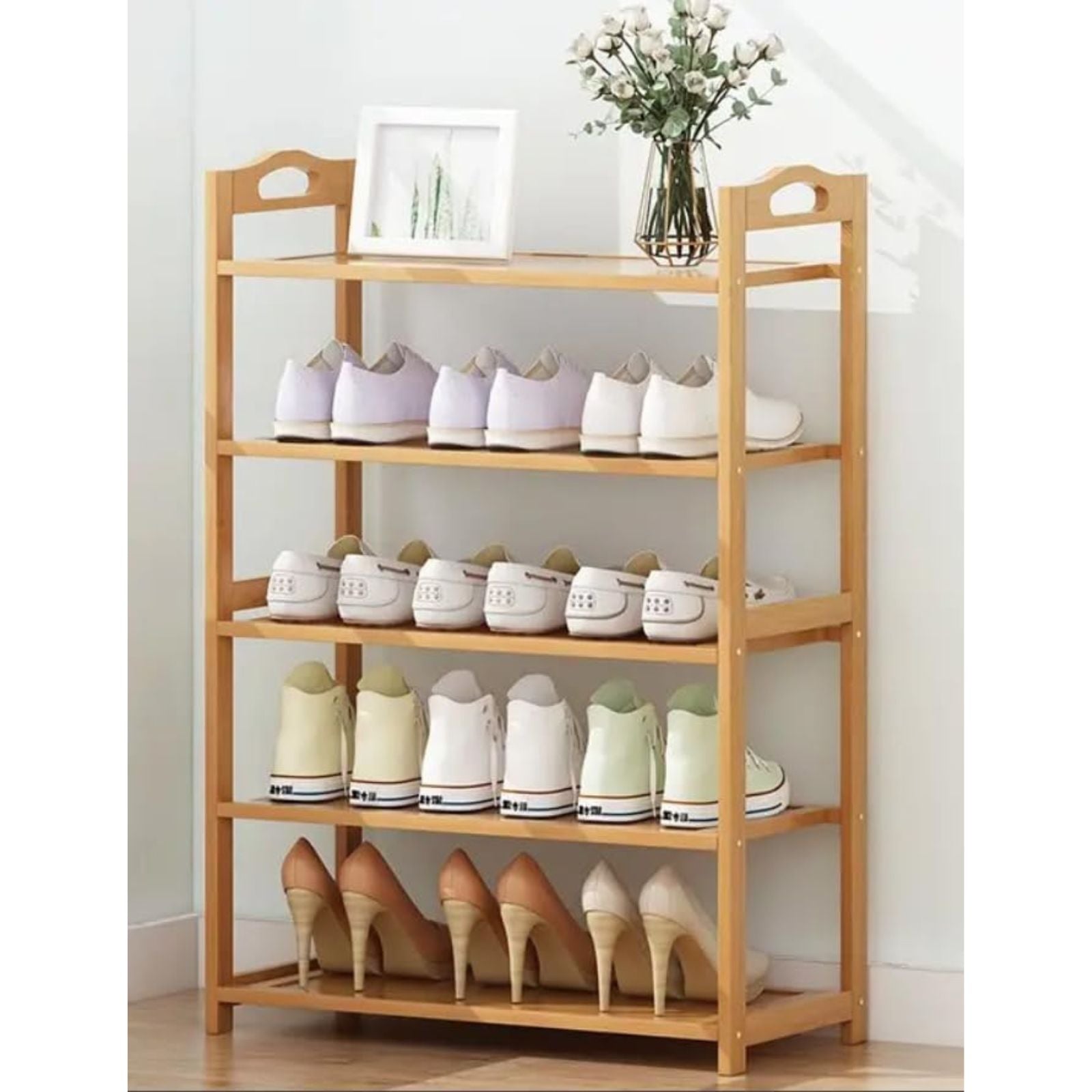 EKKIO 5 Tier Bamboo Shoe Rack Storage Organizer Stand Shelves - Cosy Abode