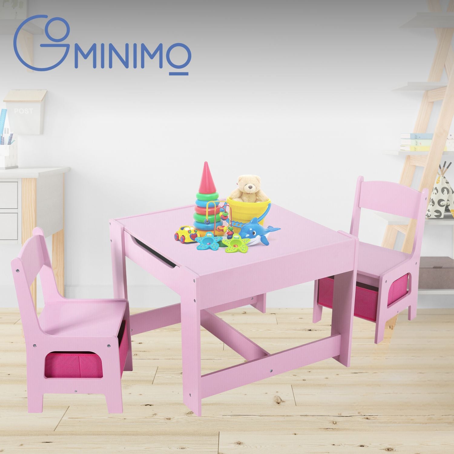 EKKIO 3PCS Kids Table and Chairs Set with Black Chalkboard (Pink) - Cosy Abode