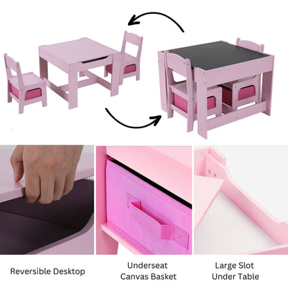 EKKIO 3PCS Kids Table and Chairs Set with Black Chalkboard (Pink) - Cosy Abode