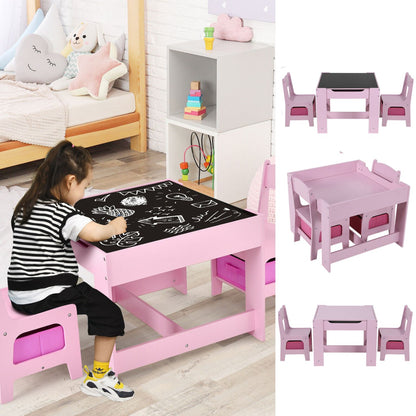 EKKIO 3PCS Kids Table and Chairs Set with Black Chalkboard (Pink) - Cosy Abode