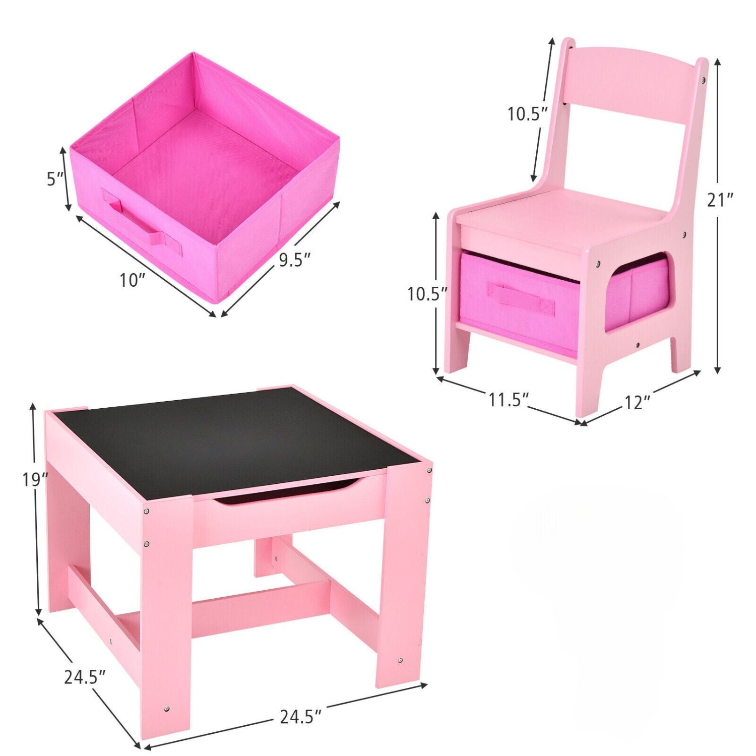 EKKIO 3PCS Kids Table and Chairs Set with Black Chalkboard (Pink) - Cosy Abode