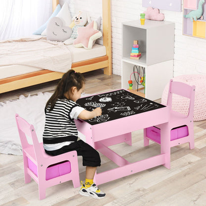 EKKIO 3PCS Kids Table with Lego Baseplate and Chairs Set with Black Chalkboard (Pink) - Cosy Abode