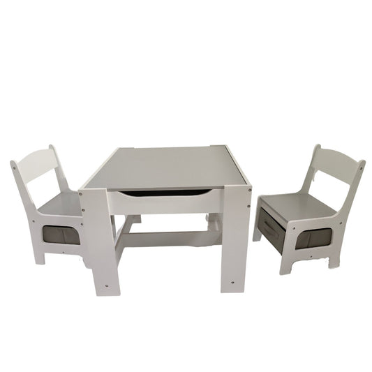 EKKIO 3PCS Kids Table and Chairs Set with Black Chalkboard (Grey) - Cosy Abode