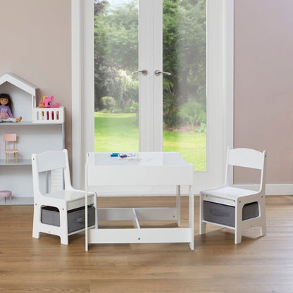 EKKIO 3PCS Kids Table and Chairs Set with Black Chalkboard (Grey) - Cosy Abode