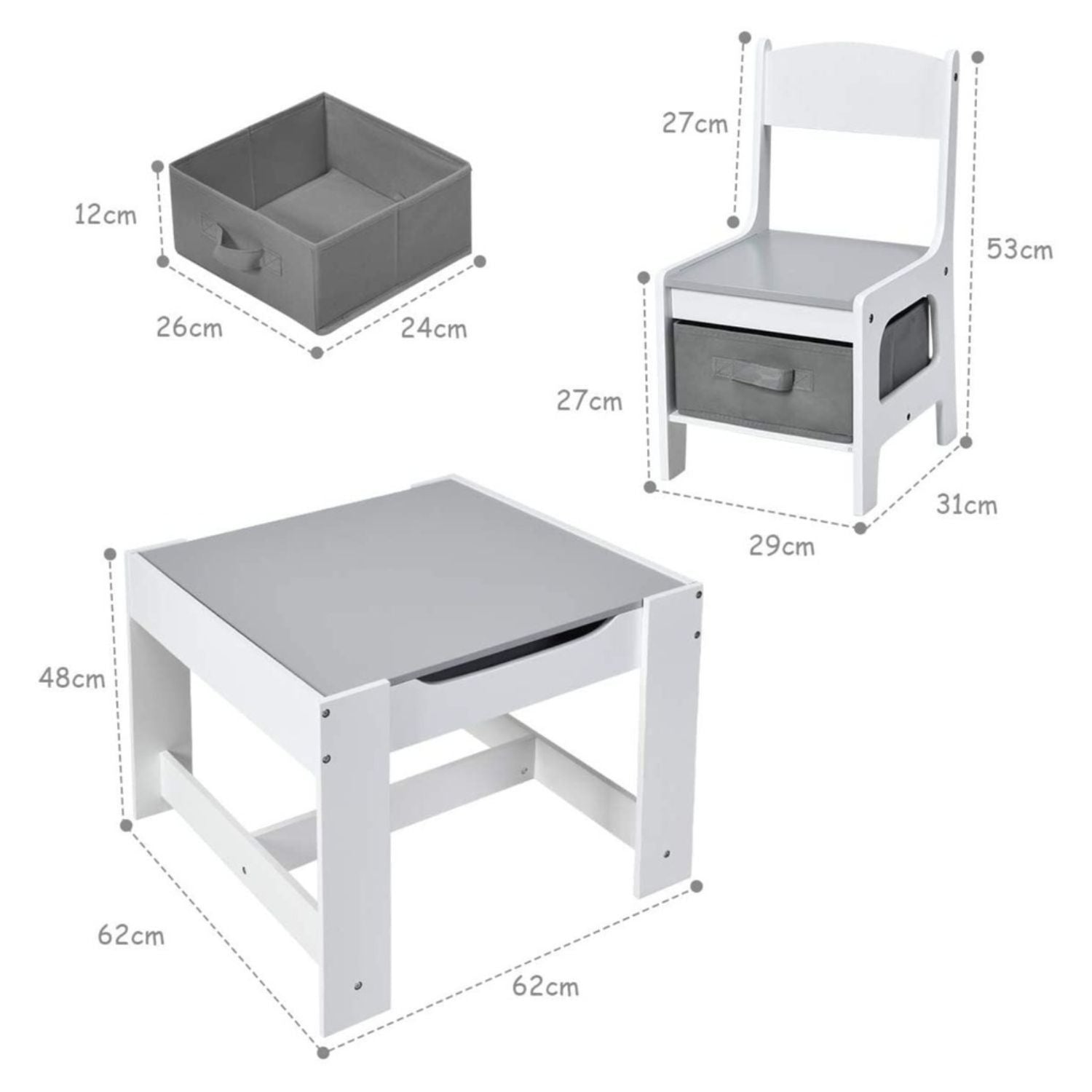 EKKIO 3PCS Kids Table and Chairs Set with Black Chalkboard (Grey) - Cosy Abode