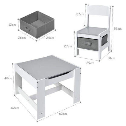 EKKIO 3PCS Kids Table and Chairs Set with Black Chalkboard (Grey) - Cosy Abode
