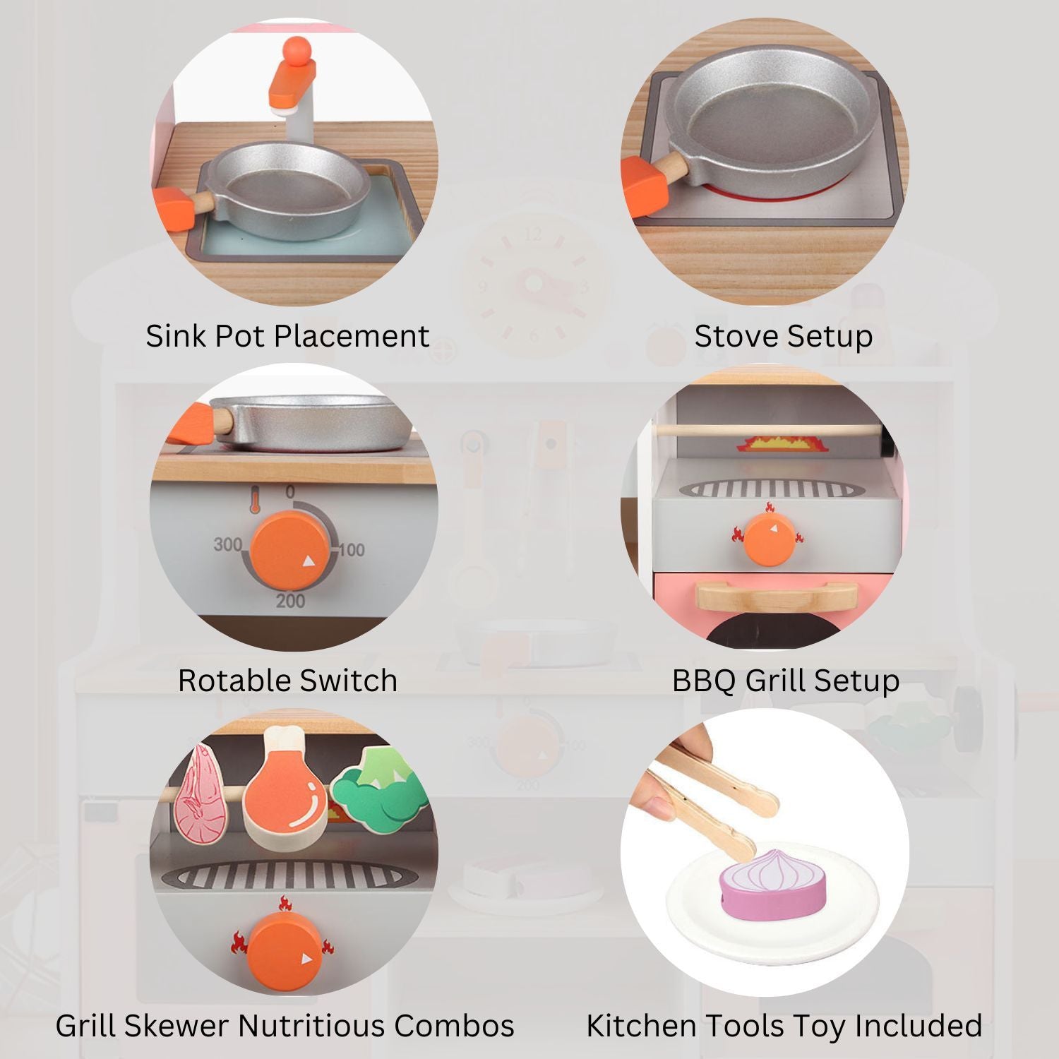EKKIO Wooden Kitchen Playset for Kids (BBQ Kitchen Set) - Cosy Abode
