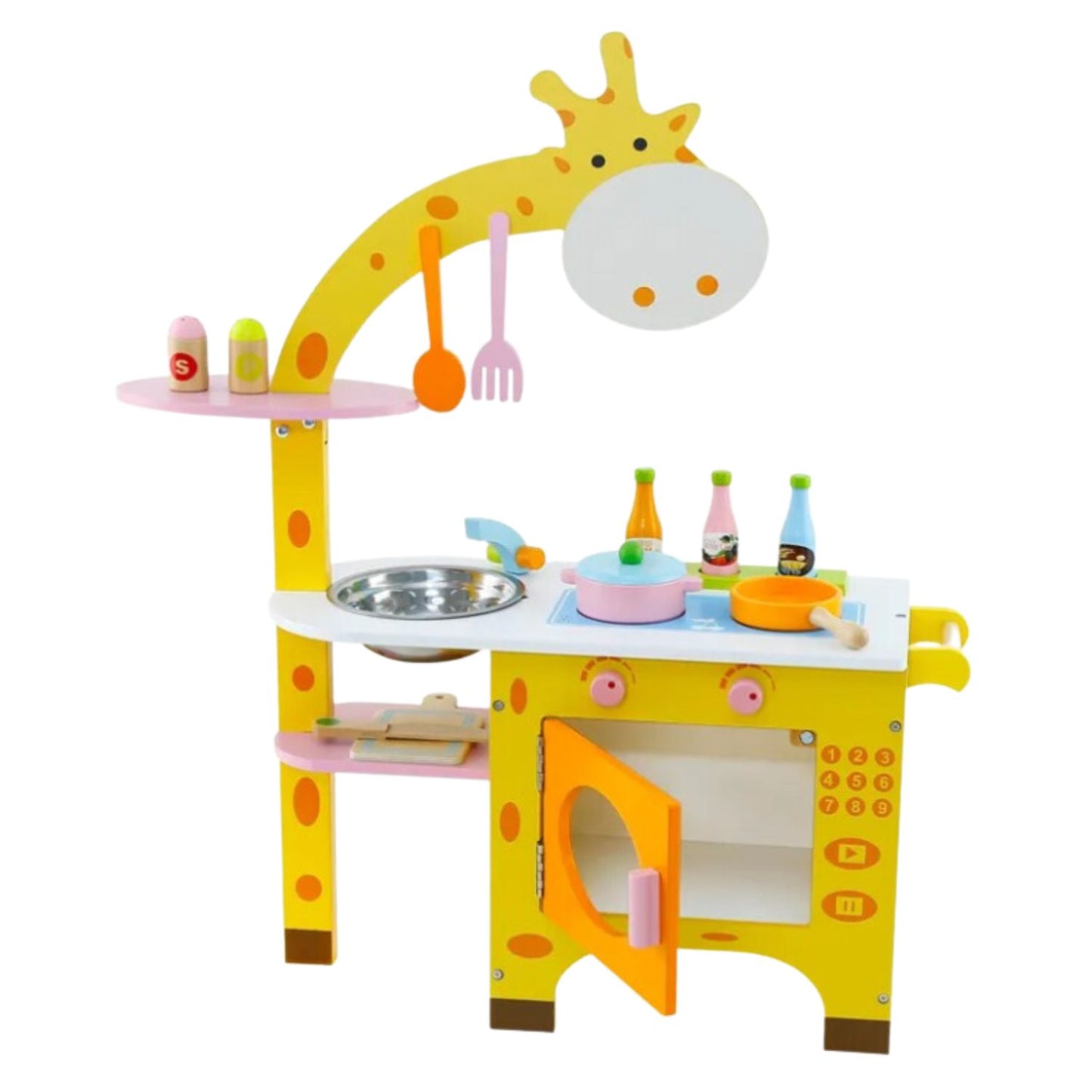 EKKIO Wooden Kitchen Playset for Kids (Giraffe Shape Kitchen Set) - Cosy Abode