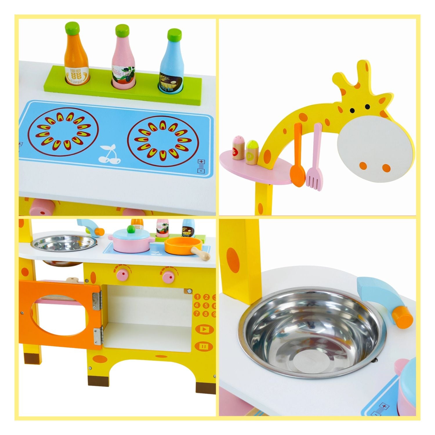 EKKIO Wooden Kitchen Playset for Kids (Giraffe Shape Kitchen Set) - Cosy Abode