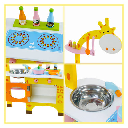 EKKIO Wooden Kitchen Playset for Kids (Giraffe Shape Kitchen Set) - Cosy Abode
