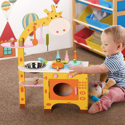 EKKIO Wooden Kitchen Playset for Kids (Giraffe Shape Kitchen Set) - Cosy Abode