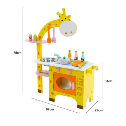 EKKIO Wooden Kitchen Playset for Kids (Giraffe Shape Kitchen Set) - Cosy Abode