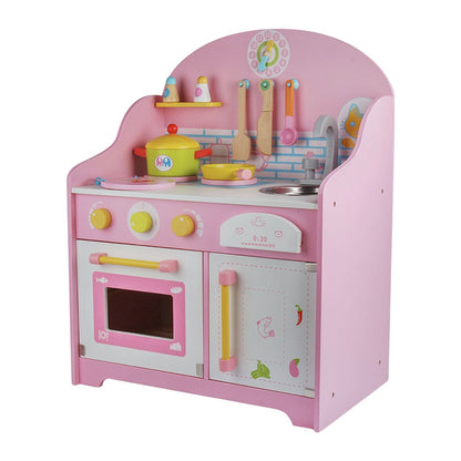 EKKIO Wooden Kitchen Playset for Kids with Clock (Japanese Style Kitchen Set, Pink) - Cosy Abode