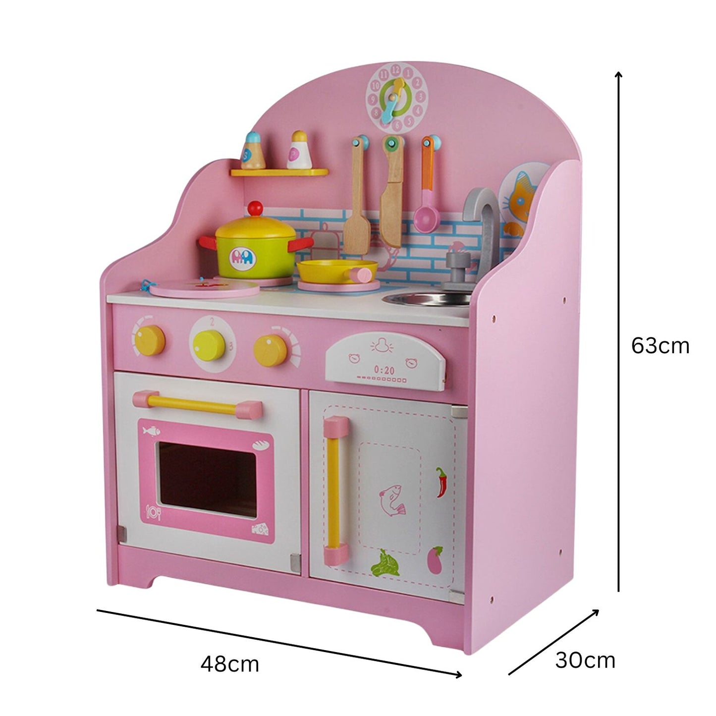EKKIO Wooden Kitchen Playset for Kids with Clock (Japanese Style Kitchen Set, Pink) - Cosy Abode