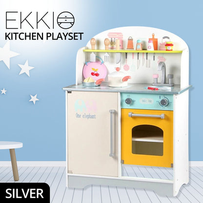 EKKIO Wooden Kitchen Playset for Kids (Japanese Style Kitchen Set, Silver) - Cosy Abode