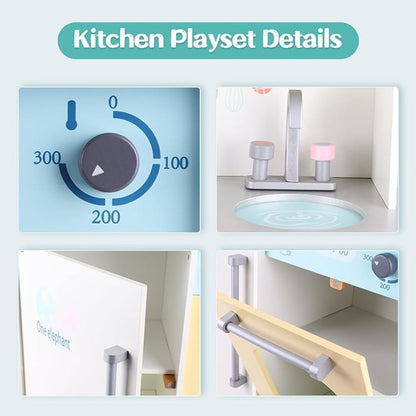 EKKIO Wooden Kitchen Playset for Kids (Japanese Style Kitchen Set, Silver) - Cosy Abode