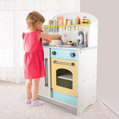 EKKIO Wooden Kitchen Playset for Kids (Japanese Style Kitchen Set, Silver) - Cosy Abode
