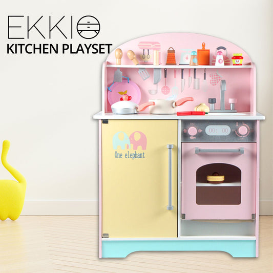 EKKIO Wooden Kitchen Playset for Kids (Japanese Style Kitchen Set, Pink) - Cosy Abode