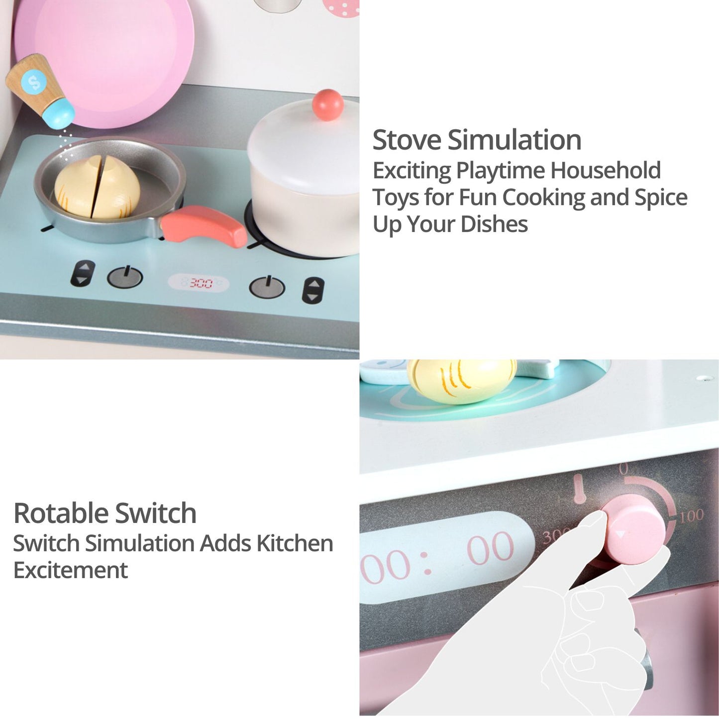 EKKIO Wooden Kitchen Playset for Kids (Japanese Style Kitchen Set, Pink) - Cosy Abode