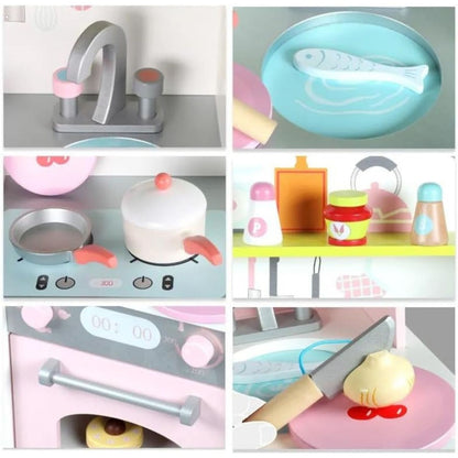 EKKIO Wooden Kitchen Playset for Kids (Japanese Style Kitchen Set, Pink) - Cosy Abode