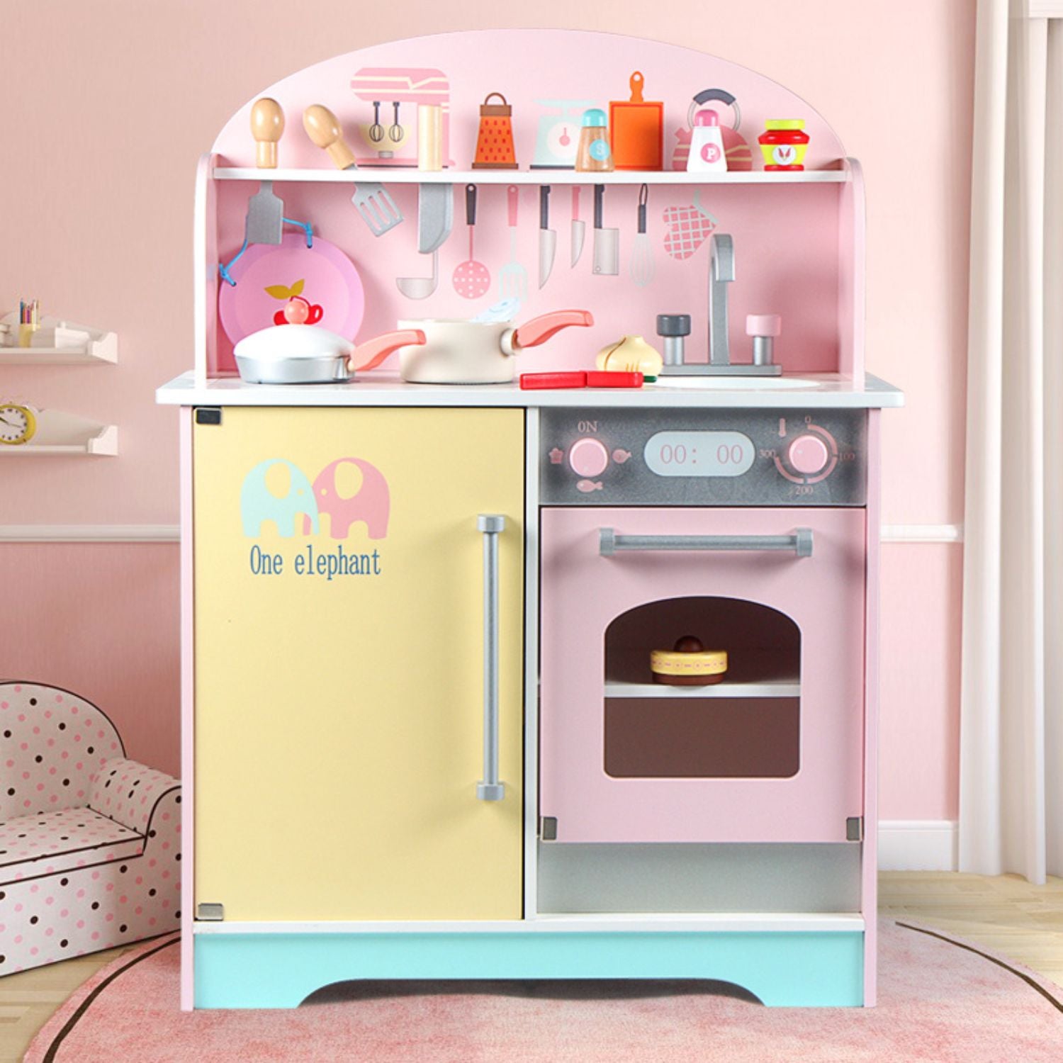 EKKIO Wooden Kitchen Playset for Kids (Japanese Style Kitchen Set, Pink) - Cosy Abode