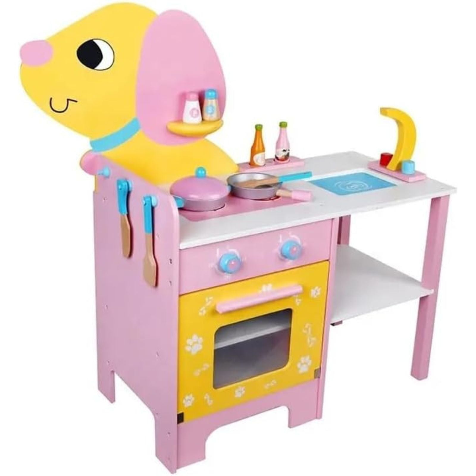 EKKIO Wooden Kitchen Playset for Kids (Puppy Shape Kitchen Set) - Cosy Abode