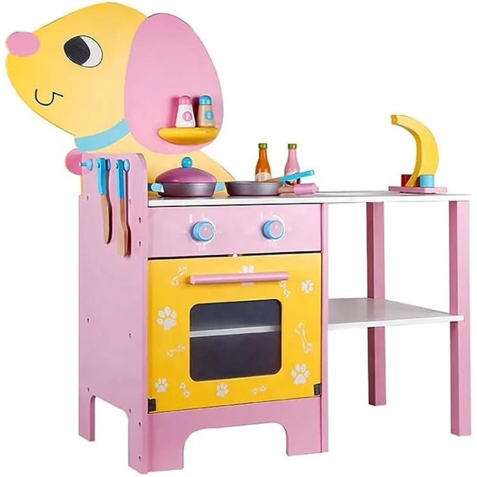 EKKIO Wooden Kitchen Playset for Kids (Puppy Shape Kitchen Set) - Cosy Abode