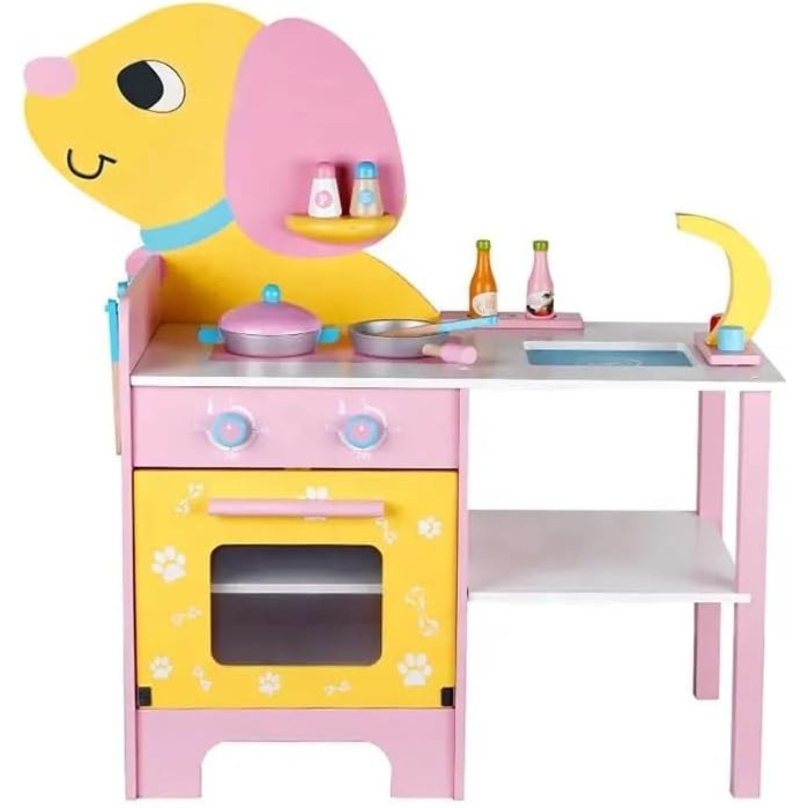 EKKIO Wooden Kitchen Playset for Kids (Puppy Shape Kitchen Set) - Cosy Abode