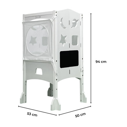 EKKIO Folding Kitchen Kids Step Stool with Chalkboard- Saturn, Moon, Square and Star Shape Design (White) - Cosy Abode