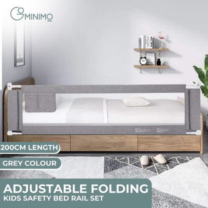 GOMINIMO 200cm x 90cm Kids Bed Safety Rail - Height Adjustable & Foldable Grey - Cosy Abode